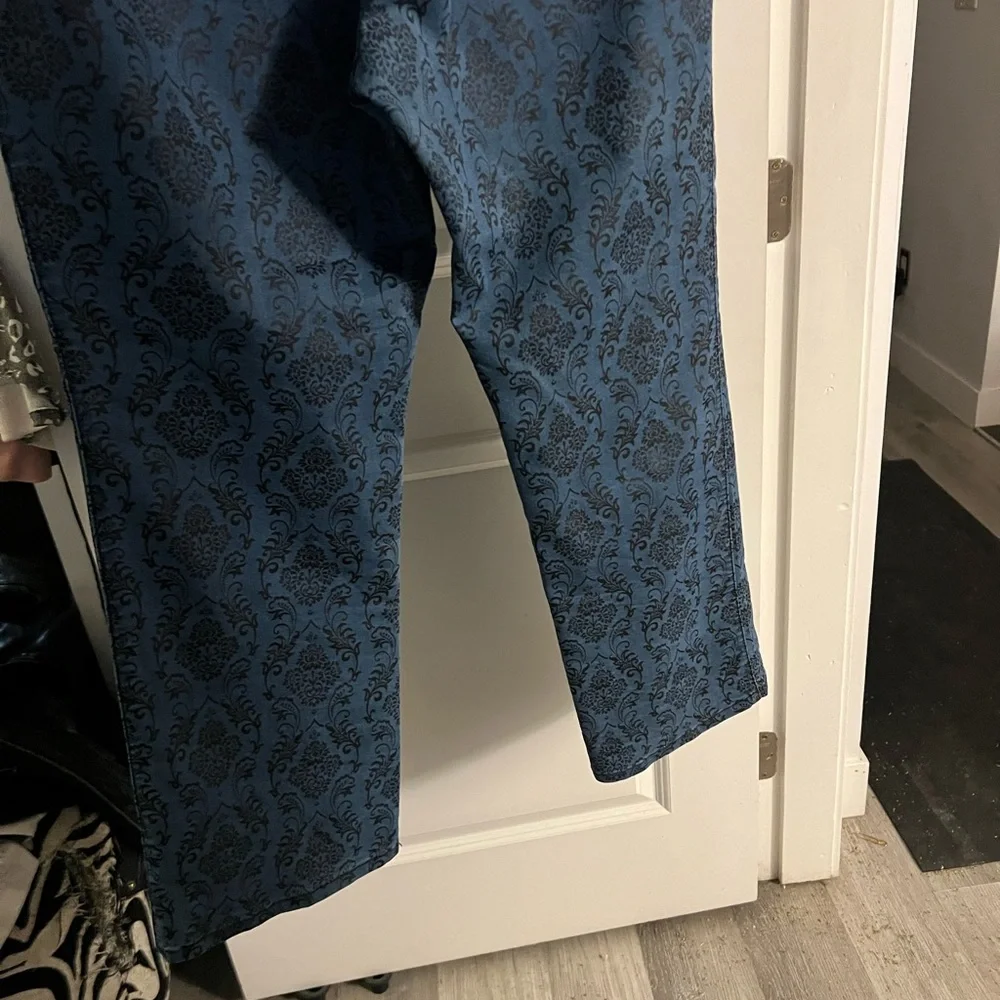Simon Chang Blue Damask Print Straight Leg Jeans - Picture 5 of 5